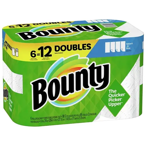 BOUNTY 66557 66557 Paper Towel, 11 in L, 2-Ply White - pack of 6