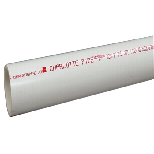 Charlotte Pipe 1818 Pipe, 3 in, 20 ft L, SCH 40 Schedule, PVC, White