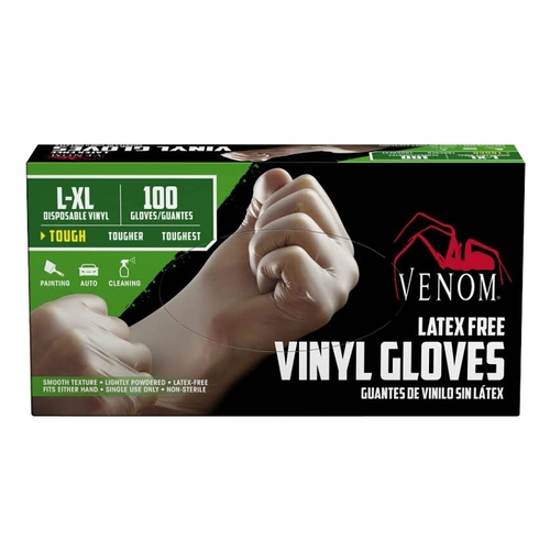 VENOM STEEL VEN4135 VEN4135 Non-Sterile Disposable Gloves, L/XL, Vinyl, Clear, 9 in L - pack of 100