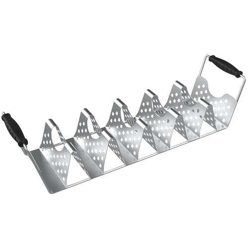 5438 Taco Tray Holder Rack with Handle, Stainless Steel, Rubber Handle, Heat-Resistant Handle, 3 in L Handle