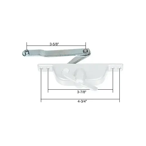 White Jalousie Window Operator with 3-5/8" Offset Link for Daryl Windows