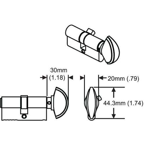 PZ00090KC Euro Profile Cyl 90deg C-Knob 45.5/35.5/F79