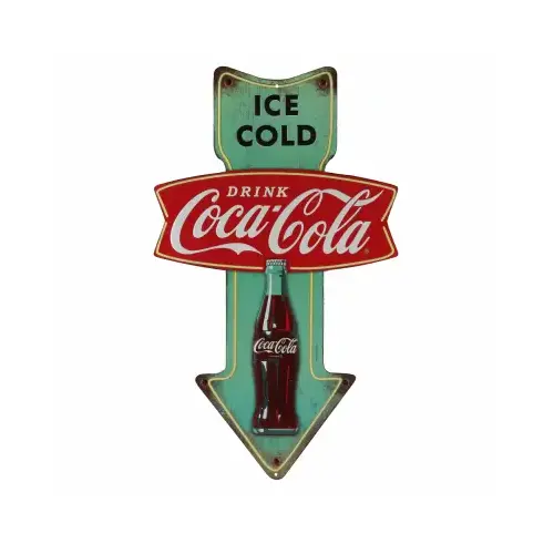 OPEN ROAD BRANDS LLC 90152402 Metal Sign, "Ice Cold Coca-Cola" Arrow, 14 x 24 In.