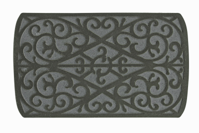 Fanmats 58785 Floor Mat, 30 in L, 18 in W, Scroll Pattern, Rubber Surface, Gray