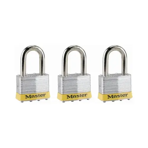 Padlock, Keyed Alike Key, 3/8 in Dia Shackle, 1-1/2 in H Shackle, Boron Alloy Shackle, Steel Body Laminated - pack of 3