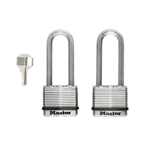 Padlock 1-9/16" H X 11/16" W X 1-3/4" L Steel Dual Ball Bearing Locking Keyed A Silver Pair