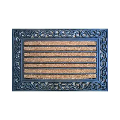 Coir & Rubber Door Mat, Scrolled Edge, 18 x 30 In.