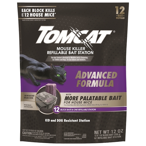 Tomcat 3730005 0372905 Mouse Killer Refillable Bait Station, 12 Mice Bait, Purple/Violet