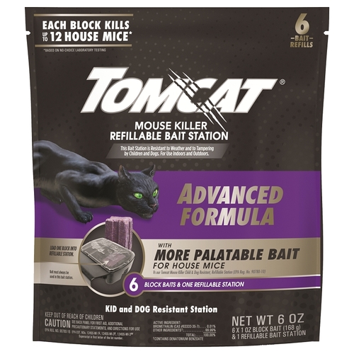 Tomcat 3730105 0372805 Mouse Killer Refillable Bait Station, 12 Mice Bait, Purple/Violet