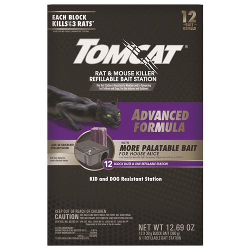 Tomcat 3730405 0372705 Rat and Mouse Killer Refillable Bait Station, 3 Rats Bait, Purple/Violet