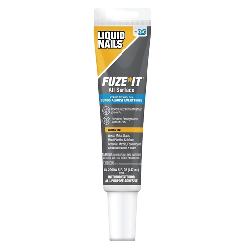 Liquid Nails LN-2000W Fuze*It All Surface Adhesive, White, 5 oz Squeeze Tube