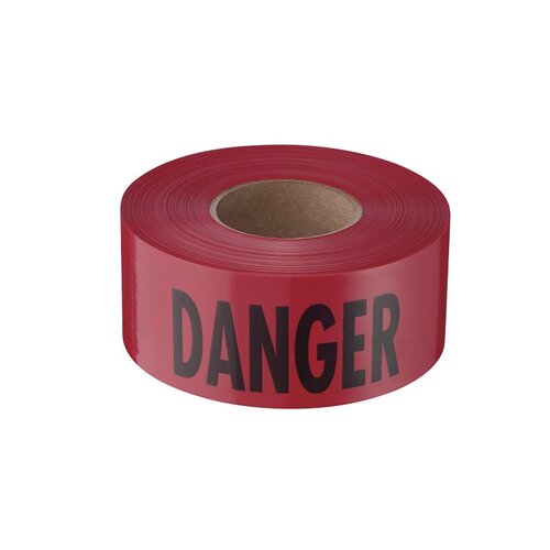 Barricade Tape, 1000 ft L, 3 in W, Plastic Backing, Red