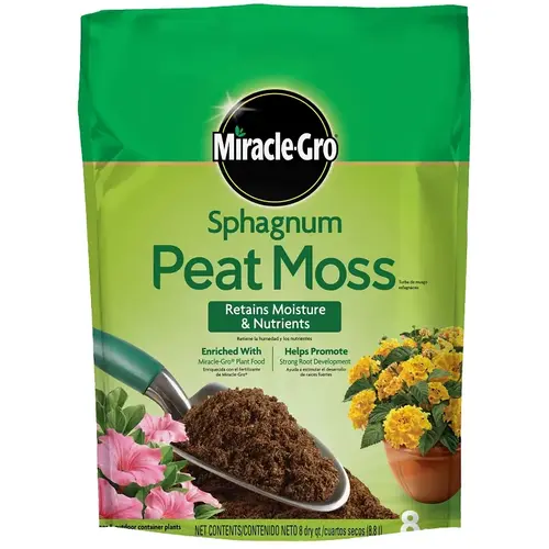 Sphagnum Peat Moss, Solid, Earthy, 8 qt Bag