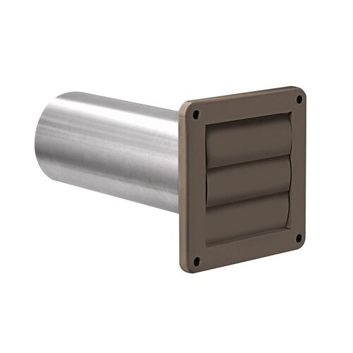 Dryer Vent With Tail Piece & Sleeve, Louver, Brown Plastic, 4-In.