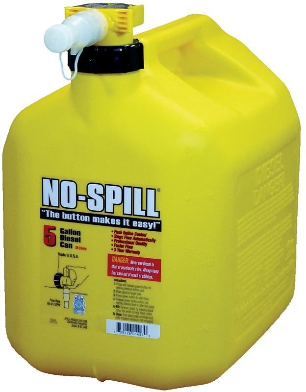 No-Spill 1467 Diesel Fuel Can, View Window, CARB Compliant, Yellow, 5 Gallons