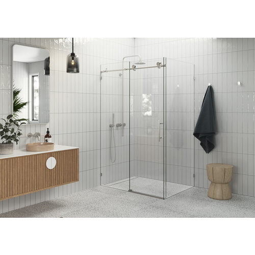 Nova 48 in. x 32 in. x 78 in. Fully Frameless 90-degree Slider Shower Enclosure Brushed Nickel