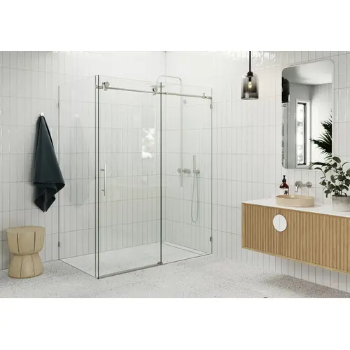 Nova 64 in. x 38 in. x 78 in. Fully Frameless 90-degree Slider Shower Enclosure Brushed Nickel