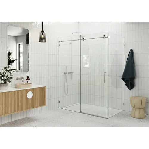 Nova 56 in. x 40 in. x 78 in. Fully Frameless 90-degree Slider Shower Enclosure Brushed Nickel