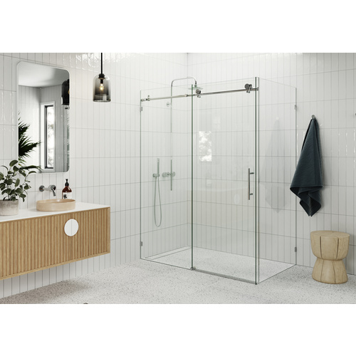 Nova 56 in. x 34 in. x 78 in. Fully Frameless 90-degree Slider Shower Enclosure Chrome