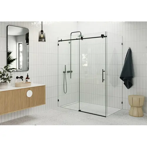 Nova 60 in. x 36 in. x 78 in. Fully Frameless 90-degree Slider Shower Enclosure Matte Black