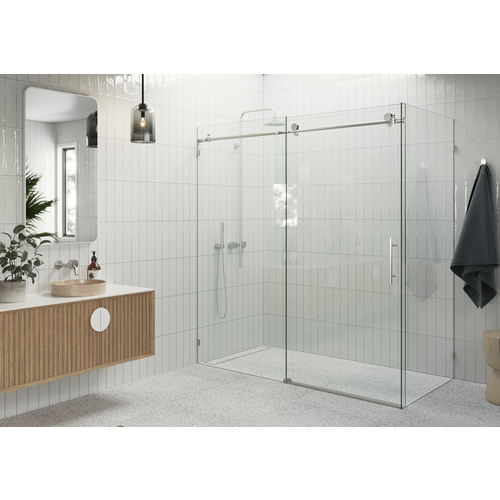 Nova 72 in. x 34 in. x 78 in. Fully Frameless 90-degree Slider Shower Enclosure Brushed Nickel