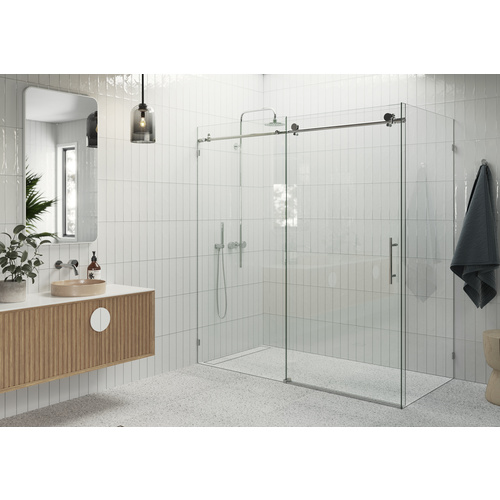 Nova 68 in. x 30 in. x 78 in. Fully Frameless 90-degree Slider Shower Enclosure Chrome