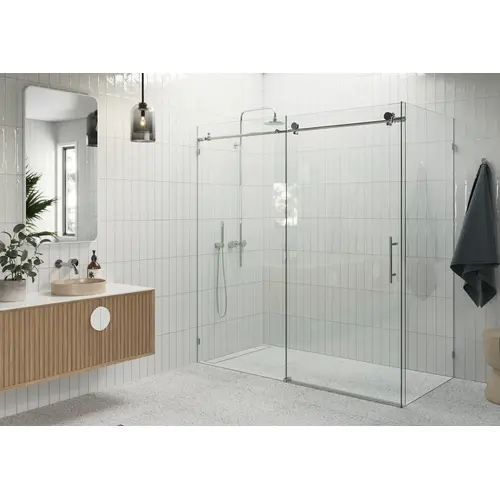 Nova 72 in. x 36 in. x 78 in. Fully Frameless 90-degree Slider Shower Enclosure Chrome