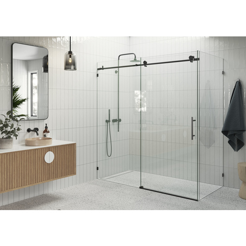 Nova 72 in. x 30 in. x 78 in. Fully Frameless 90-degree Slider Shower Enclosure Matte Black