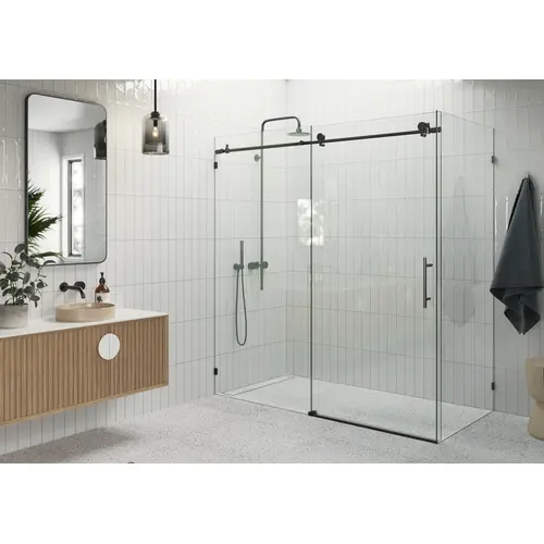 Nova 68 in. x 36 in. x 78 in. Fully Frameless 90-degree Slider Shower Enclosure Matte Black