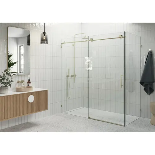 Nova 68 in. x 36 in. x 78 in. Fully Frameless 90-degree Slider Shower Enclosure Satin Brass