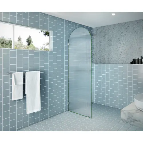 Maven 28 in. x 86.75 in. Fully Frameless Glass Shower Panel - Arched Fluted Single Fixed Panel Brushed Nickel