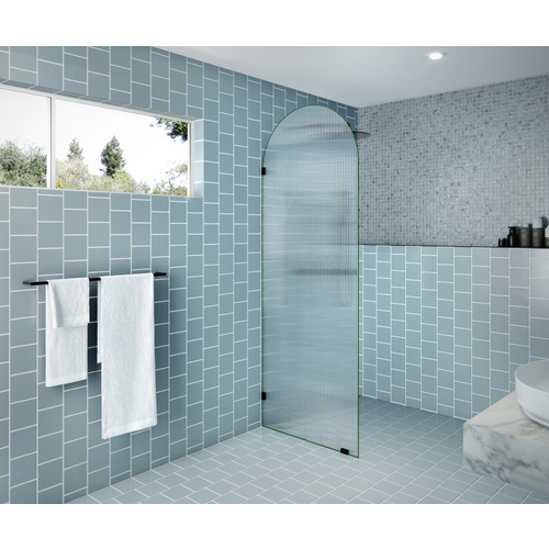 Maven 30 in. x 86.75 in. Fully Frameless Glass Shower Panel - Arched Fluted Single Fixed Panel Matte Black