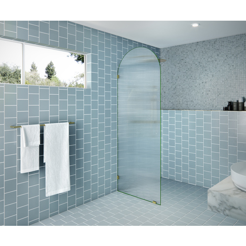 Maven 30 in. x 86.75 in. Fully Frameless Glass Shower Panel - Arched Fluted Single Fixed Panel Polished Brass