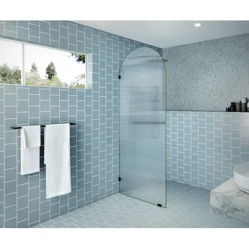 Maven 32 in. x 86.75 in. Fully Frameless Glass Shower Panel - Arched Fluted Single Fixed Panel Matte Black