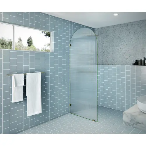 Maven 32 in. x 86.75 in. Fully Frameless Glass Shower Panel - Arched Fluted Single Fixed Panel Satin Brass