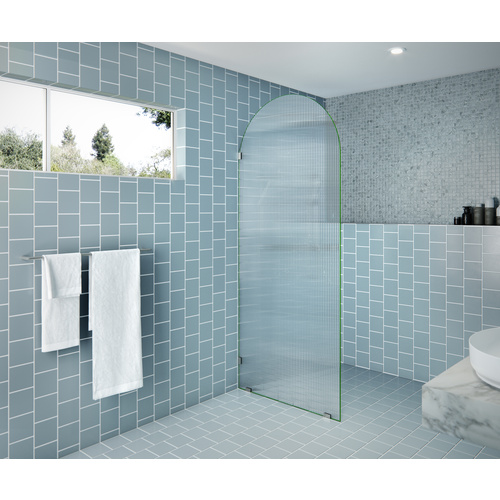 Maven 34 in. x 86.75 in. Fully Frameless Glass Shower Panel - Arched Fluted Single Fixed Panel Brushed Nickel