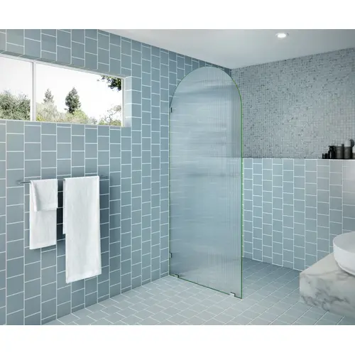 Maven 34 in. x 86.75 in. Fully Frameless Glass Shower Panel - Arched Fluted Single Fixed Panel Chrome