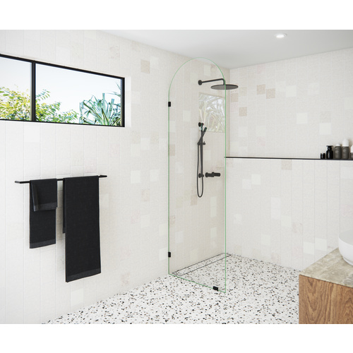 Venus 28 in. x 86.75 in. Fully Frameless Glass Shower Panel - Arched Single Fixed Panel Matte Black