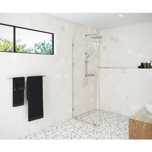 Venus 30 in. x 86.75 in. Fully Frameless Glass Shower Panel - Arched Single Fixed Panel Chrome