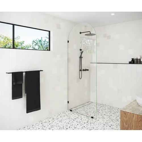 Venus 34 in. x 86.75 in. Fully Frameless Glass Shower Panel - Arched Single Fixed Panel Oil Rubbed Bronze