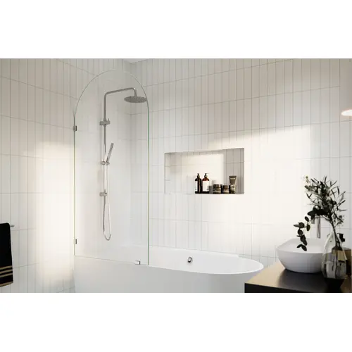 Venus 34 in. x 66.75 in. Single Fixed Frameless Arched Bathtub Panel Chrome