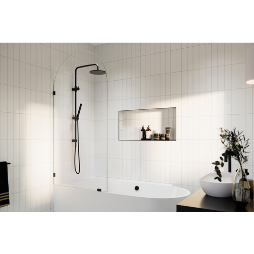 Venus 34 in. x 66.75 in. Single Fixed Frameless Arched Bathtub Panel Matte Black