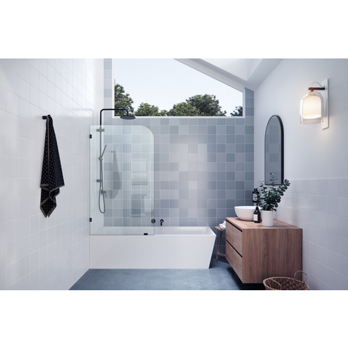 Solaris 34 x 58.25" Frameless Bathtub Shower Door - Single Fixed Panel Radius Matte Black