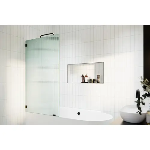 Gaia 34 in. x 58.25 in. Single Fixed Frameless Fluted Frosted Bath Panel Shower Tub Door Matte Black