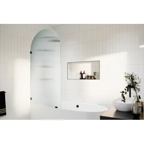 Maven 34 in. x 66.75 in. Single Fixed Frameless Arched Fluted Frosted Bathtub Panel Matte Black