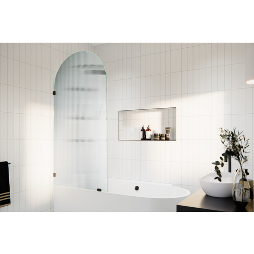 Maven 34 in. x 66.75 in. Single Fixed Frameless Arched Fluted Frosted Bathtub Panel Oil Rubbed Bronze