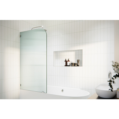 Aurora 58.25" x 34 Frameless Bath Shower Door - Single Fixed Panel Fluted Frosted Radius Left Hand Brushed Nickel