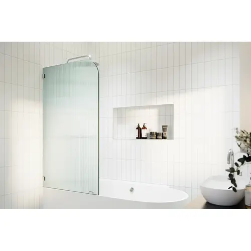 Aurora 58.25" x 34 Frameless Bath Shower Door - Single Fixed Panel Fluted Frosted Radius Left Hand Chrome