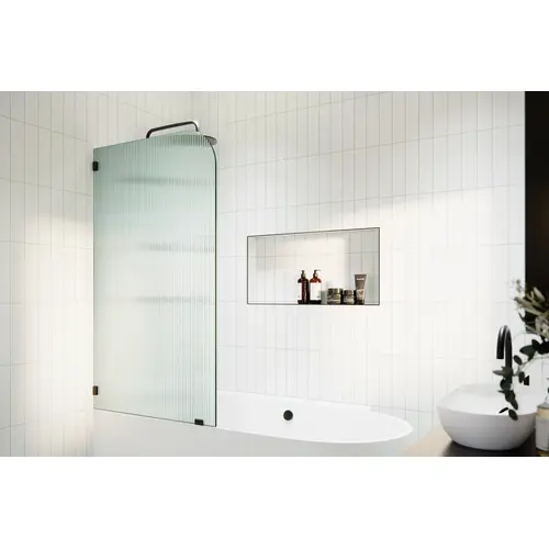 Aurora 58.25" x 34 Frameless Bath Shower Door - Single Fixed Panel Fluted Frosted Radius Left Hand Matte Black