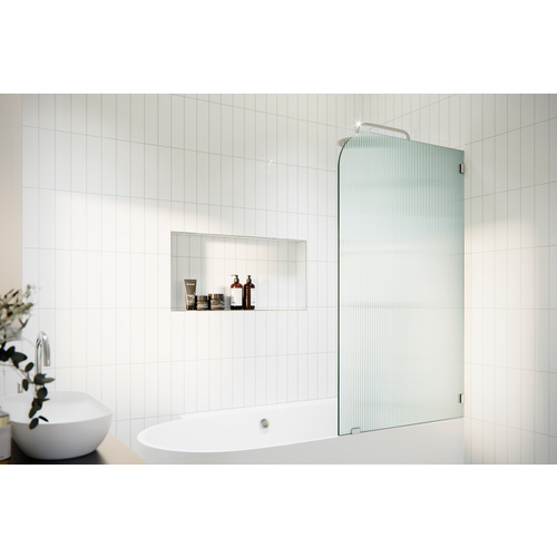 Aurora 58.25" x 34 Frameless Bath Shower Door - Single Fixed Panel Fluted Frosted Radius Right Hand Brushed Nickel